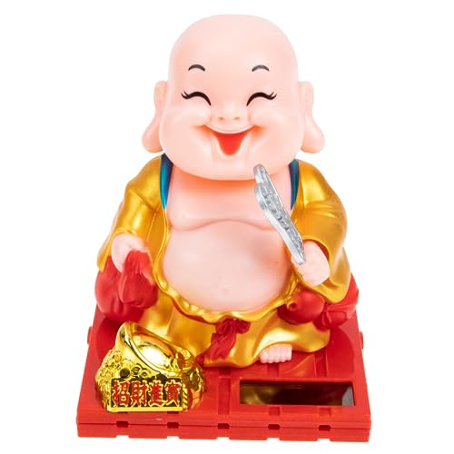 LIFKOME Solarbetriebene Maitreya-Buddha-Statue Feng-Shui-Ornamente für Den Schreibtisch Auto- Automatisches Nicken Goldfarbe von LIFKOME