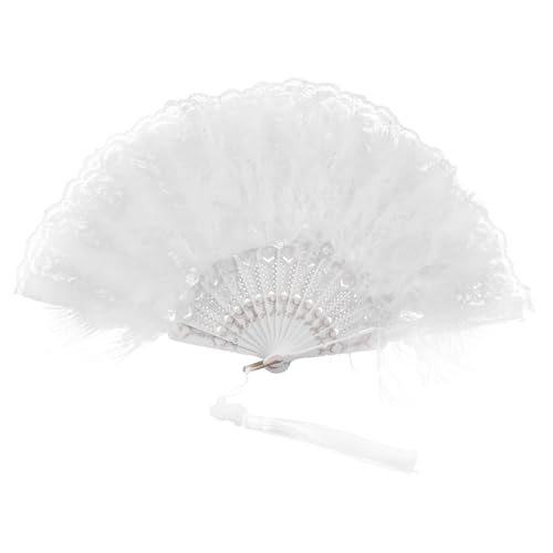 LIFKOME Vintage Handfächer aus Spitze mit Federn Faltbarer Handventilator für Hochzeit Braut Tanzrequisit und Party Stabiles Design Eleganter Weißer Spitzenfächer mit Doppelseitigen Federn LIFKOME Vintage Handfächer aus Spitze mit Federn Faltbarer Handventilator für Hochzeit Braut Tanzrequisit und Party Stabiles Design Eleganter Weißer Spitzenfächer mit Doppelseitigen Federn von LIFKOME