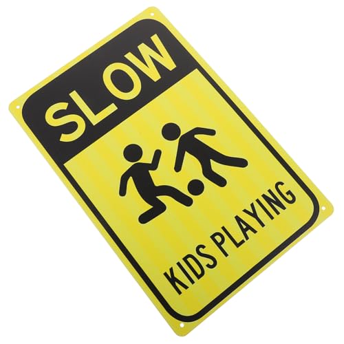 LIFKOME Warnschild Metall Verkehrszeichen aus Robustem Eisen Wetterfest Klare Schrift für Straßenverkehrssicherheit Langsames Fahren Achtung Spielstraße von LIFKOME