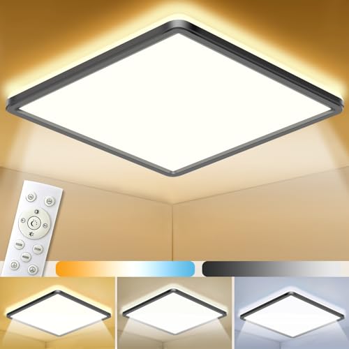 24W LED Deckenleuchte Flach, LIFOCI 29cm Quadrat Deckenlampe Dimmbar mit Fernbedienung, 3200LM Lampe Decke Ultraflach Warmweiß Kaltweiss für Wohnzimmer Schlafzimmer Badezimmer Küche (Schwarz, 1 Stück) von LIFOCI