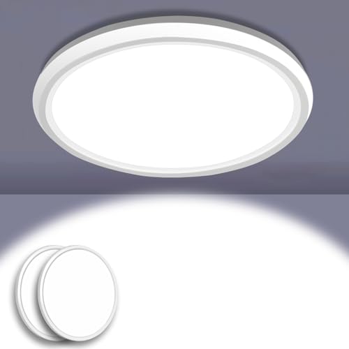 LIFOCI 15W LED Deckenleuchte Flach, 18cm Deckenlampe Kleine, 1800LM Lampe Decke Ultraflach Kaltweiss 5000K für Wohnzimmer Schlafzimmer Badezimmer Küche (Weiß, 2 Stück) von LIFOCI