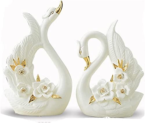 Statue Art Ornament Desktop Display EIN Paar White Swan Lovers Home Decor Keramik Handwerk Porzellanfiguren Hochzeitsdekoration Liebhaber Geschenk Kreative Skulpturen (Weiß, 27 * 16cm+21 * 16cm) von LIFOND