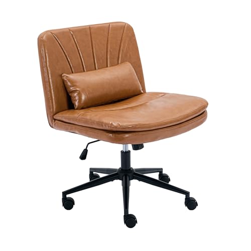 LIFTSHA Breiter Bürostuhl, Gepolsterter Armloser Schreibtischstuhl 360° Drehbarer Homeoffice Lesesessel mit Breiterem Polster zum Sitzen im Schneidersitz Stuhl, Höhenverstellbar (Orange) von LIFTSHA