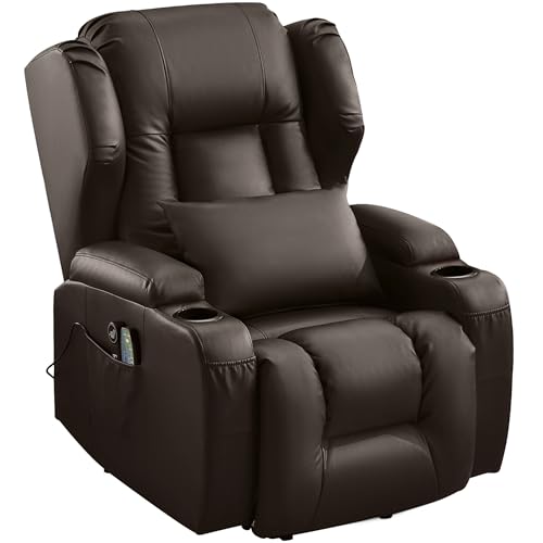 LIFTSHA Fernsehsessel mit Aufstehhilfe Elektrisch, Relaxsessel mit Liegefunktion, Massagesessel mit Massage Wärmefunktion Seniorensessel für Senioren, 2 Seitentaschen und Getränkehalters (Braun) von LIFTSHA