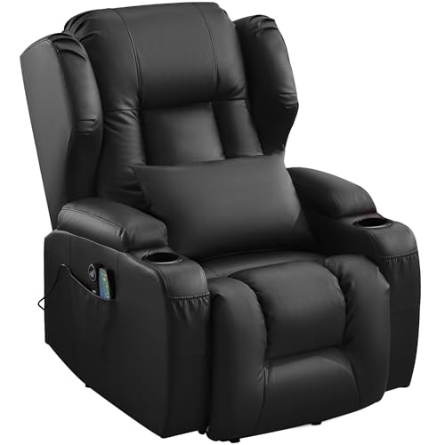 LIFTSHA Fernsehsessel mit Aufstehhilfe Elektrisch, Relaxsessel mit Liegefunktion, Massagesessel mit Massage Wärmefunktion Seniorensessel für Senioren, 2 Seitentaschen und Getränkehalters (Schwarz) von LIFTSHA