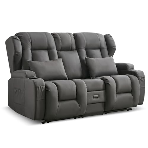 LIFTSHA Zweisitzer Sofa mit Schlaffunktion, Fernsehsessel Relaxsessel mit Liegefunktion, Heimkino Sitze mit Konsole, Getränkehalter, Schublade, Buchse (Anthrazit) von LIFTSHA