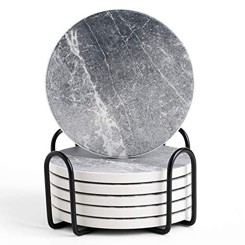 LIFVER Untersetzer Gläser, Keramik Untersetzer mit Korkboden und Halter, Absorbierender Glasuntersetzer für Bars, Cafés, Haus, Party, Büro, Geschencke für Mama Papa Freund, Grau LIFVER Untersetzer Gläser, Keramik Untersetzer mit Korkboden und Halter, Absorbierender Glasuntersetzer für Bars, Cafés, Haus, Party, Büro, Geschencke für Mama Papa Freund, Grau von LIFVER