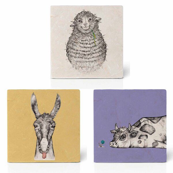 Fliesenuntersetzer 3er-Set »Hoftiere« von LIGARTI | Design Untersetzer | Natursteinfliese von LIGARTI