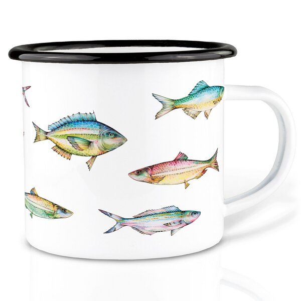 LIGARTI Emaille Tasse – Buntfischschwarm von LIGARTI