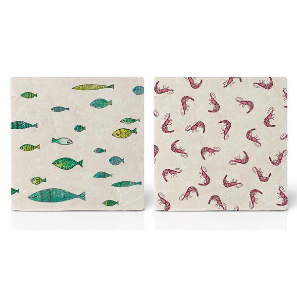 LIGARTI Fliesenuntersetzer – 2er-Set – Fish & Shrimps von LIGARTI