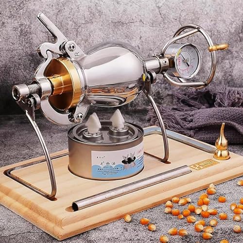 LIGENZ Chinesische Vintage-Popcornmaschine, Popcornmaschine aus Edelstahl 304, Hand-Popcorn mit Handkurbel und Manometer für Partyspaß bei Familientreffen(260ml) von LIGENZ