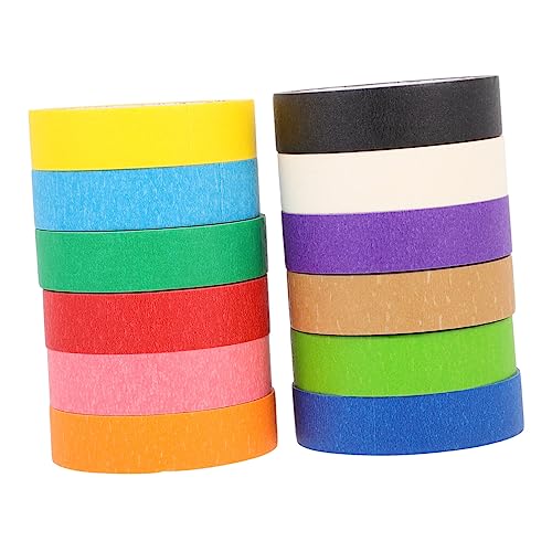 LIGHTAOTAO 12 Rollen Farbiges Kreppband Selbstklebendes Abdeckband aus Reißfestem Maskierpapier Hitzebeständig Rückstandsfrei Entfernbar Vielseitig für DIY Malerarbeiten und Dekoration von LIGHTAOTAO