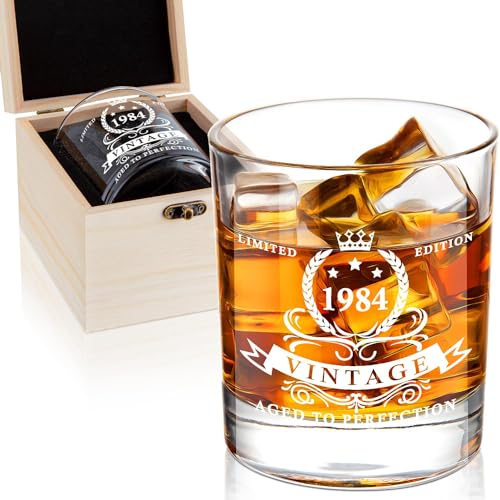 LIGHTEN LIFE Geschenke zum 40. Geburtstag für Männer 360 ml, 1984 Whiskyglas in hochwertiger Holzkiste, Bourbonglas für 40 Jahre alten Vater,Ehemann,Freund,Geschenkideen zum 40. Geburtstag von LIGHTEN LIFE