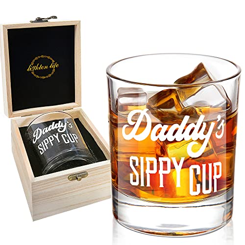 LIGHTEN LIFE Papas Schnabeltasse Whiskyglas,Einzigartiges Vatergeschenk in wertvoller Holzkiste, lustiges Gag-Geschenk für neuen Vater,Papa, Ehemann von Kinderfrau zum Vatertag,Geburtstag-360ml von LIGHTEN LIFE