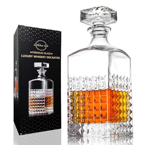 Lighten Life Whisky-Dekanter,1000 ml Kristall-Dekanter mit Stopfen in Geschenkbox,bleifreier Whisky Karaffe Whiskyflasche,Premium-Scotch-Dekanter für Whisky,Bourbon, Bourbon-Dekanter für Männer von LIGHTEN LIFE