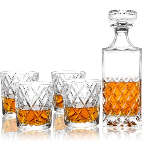 Whisky-Dekanter aus Kristallglas mit 4 Whiskygläsern Whisky-Dekanter aus Kristallglas mit 4 Whiskygläsern von LIGHTEN LIFE