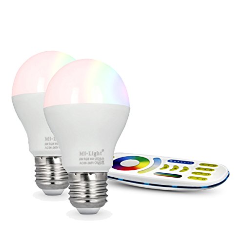 lighteu®, 2x Milight Miboxer 6W E27 RGBCCT Color RGB plus WarmWeiß und kaltWeiß,dimmbar,Farbwechsel Glühbirne mit Fernbedienung von lighteu