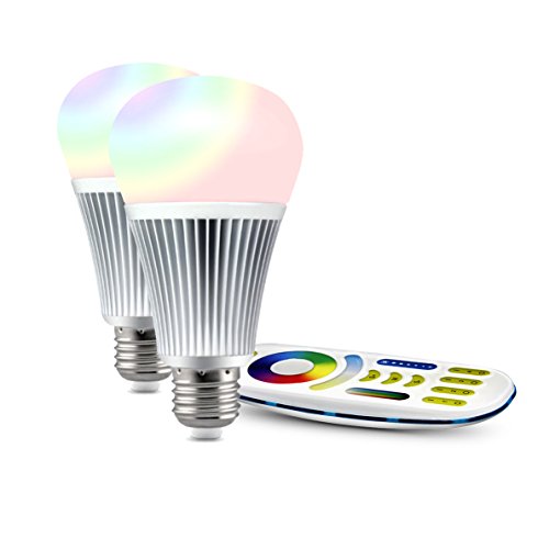 LIGHTEU®, 2x Milight Miboxer 9W E27 RGBCCT Color RGB plus WarmWeiß und kaltWeiß,dimmbar,Farbwechsel Glühbirne mit Fernbedienung von lighteu