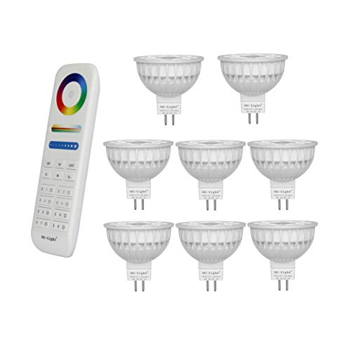 LIGHTEU®, 8x 4W 12V GU5.3 MR16 RGB + CCT LED-Strahler Farbwechsel und CCT WW CW Temperatur einstellbar, original Mi-Light, Glühlampe mit 8-Zonen-Fernbedienung (8x FUT104 + FUT089) von lighteu