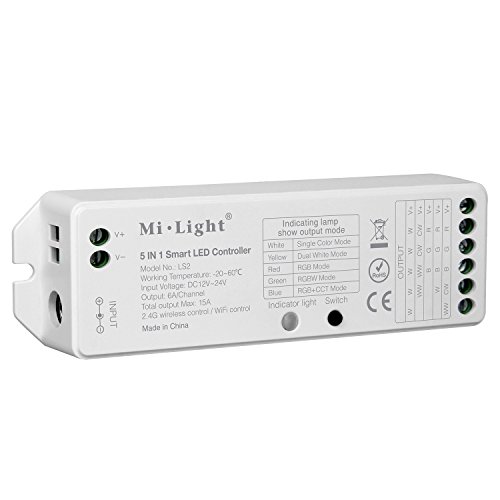 lighteu®, Miboxer Milight 5 in 1 intelligenter LED Streifen Controller, Fernbedienung und APP Steuerung unterstützen Alexa oder Google Home Sprachsteuerung, DC12V/24V, LS2 von lighteu