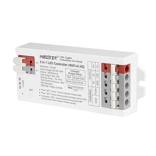 LIGHTEU®, Milight Miboxer 2 in 1 LED Strip Controller (WiFi+2.4G) zweifarbig weiß und einfarbig, Tuya Smart Amazon Alexa und Google Home Sprachsteuerung Bluetooth 4.2, E2-WR von lighteu