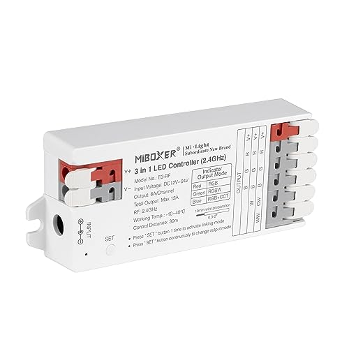 LIGHTEU®, Milight Miboxer 3 in 1 LED Controller 2,4 GHz RGB RGBW RGBCCT LED Streifen Controller DC12V/24V Ausgang max. 12A, unterstützt DMX512, E3-RF von lighteu