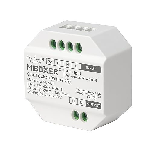 LIGHTEU®, Milight Miboxer Smart Switch (WiFi+2.4G), unterstützt Tuya Smart Amazon Alexa und Google Home Sprachsteuerung 2,4 GHz Fernbedienung, WL-SW1 von lighteu