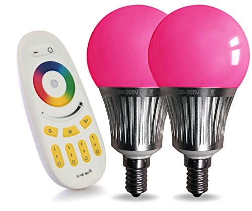 lighteu, 2X WLAN LED Lampe original Color RGB- Warm Weiß und kaltweiß, 5 Watt, E14, dimmbar, Farbwechsel Glühbirne mit 4 zonen Fernbedienung, Farbtemperatur einstellbar von lighteu