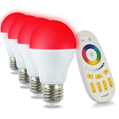 LIGHTEU, 4x WLAN LED Lampe original MILIGHT® Color RGB- Warm Weiß, 6 Watt, E27, dimmbar, mit 4 zonen Fernbedienung, Farbwechsel Glühbirne von lighteu