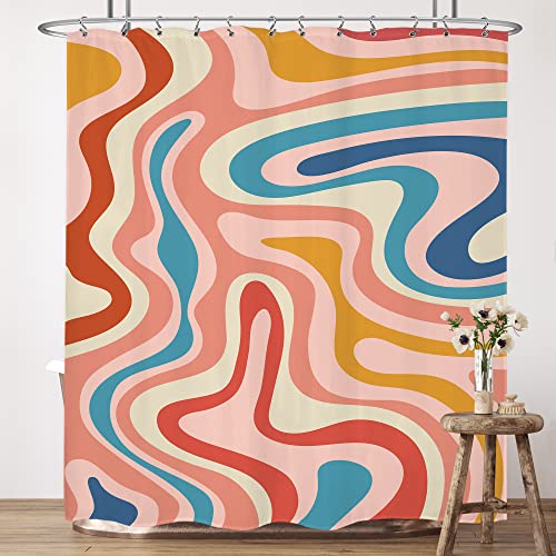 LIGHTINHOME Boho-Duschvorhang, bunt, 152 x 183 cm, abstrakte Regenbogen-Spirale, Wirbel, modern, ästhetisch, niedlich, 70er Jahre, Retro, Y2K, Badezimmer-Dekorstoff, wasserdicht, Polyester, von LIGHTINHOME