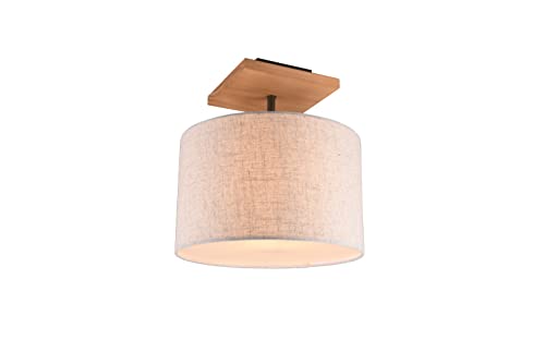 lightling Emil Deckenleuchte, Deckenlampe mit Stoffschirm beige, Baldachin aus Holz Pinie und nickel antik Metall, exkl. E14 max. 60 Watt Leuchtmittel, Höhe: 36 cm von lightling