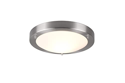 lightling Carlos Deckenleuchte nickel matt, IP44 ideal für Badezimmer, rund Glas opal matt weiß, Durchmesser:31 cm, Höhe: 8 cm von lightling