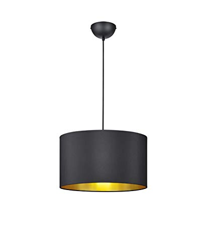 lightling Pendelleuchte Benny mit Stoffschirm schwarz matt und Innenseite in Farbe Gold. exkl. 1 x E27 (max. 60W). Höhe: 150 cm. Durchmesser: 40 cm von lightling