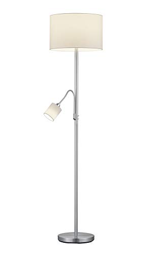 lightling modern Stehleuchte mit Lesearm in nickel matt, Stoffschirm weiß, exkl. 1 x E27 max. 60W und 1 x E14 max. 18W, ø 35 cm, Höhe: 170 cm von lightling