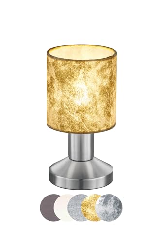 lightling modern Tischleuchte Marita nickel matt Metall, Stoffschirm gold, on/off Touch Funktion, exkl. 1 x E14 max. 25W, ø 9.5 cm, Höhe 18 cm von lightling