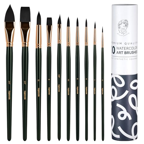 Aquarellpinsel Set,10PCS Nylon Aquarellpinsel Set für Künstler und Anfänger,mit Flach,Detail, Dolch,Rund,Oval Wash für Aquarell,Acrylfarbe,Ölfarbe,Gouache Aquarellpinsel Set,10PCS Nylon Aquarellpinsel Set für Künstler und Anfänger,mit Flach,Detail, Dolch,Rund,Oval Wash für Aquarell,Acrylfarbe,Ölfarbe,Gouache von LIGHTWISH