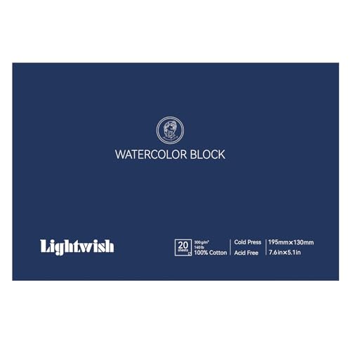 LIGHTWISH Aquarellpapierblock, Cold Press 7.6 x 5.1 In, 20 Blätter, vierseitig gerillt, 100% Baumwolle, 140lb/300GSM, säurefreies Kunstzubehör für Nass-, Trocken- & Mixed Media Aquarell Skizzenbuch LIGHTWISH Aquarellpapierblock, Cold Press 7.6 x 5.1 In, 20 Blätter, vierseitig gerillt, 100% Baumwolle, 140lb/300GSM, säurefreies Kunstzubehör für Nass-, Trocken- & Mixed Media Aquarell Skizzenbuch von LIGHTWISH