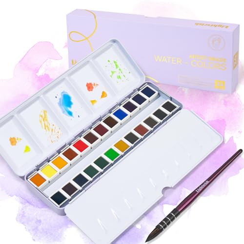 LIGHTWISH Artist Grade Aquarellfarben-Set, 24 Farben Künstlerqualität, tragbarer Metallkoffer mit Palette und Aquarellpinsel, ideal für Studenten, Hobbyisten und Künstler LIGHTWISH Artist Grade Aquarellfarben-Set, 24 Farben Künstlerqualität, tragbarer Metallkoffer mit Palette und Aquarellpinsel, ideal für Studenten, Hobbyisten und Künstler von LIGHTWISH