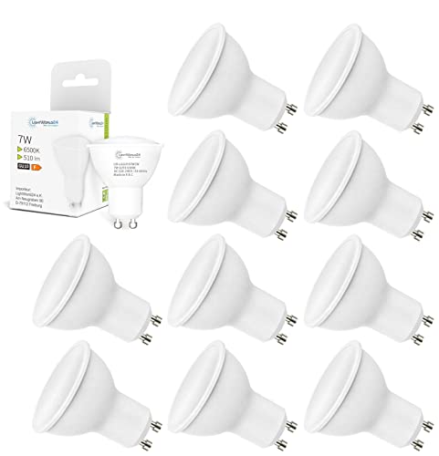 10er Set GU10 LED Lampe Kaltesweiß,6500K 7W 510 Lumen LED Leuchtmittel Ersatz für 60W Halogenlampen, LED Leuchtmittel, Nicht Dimmbar, 120 Grad Abstrahlwinkel Reflektorlampe von LIGHTWORLD24 Welt der Lichter