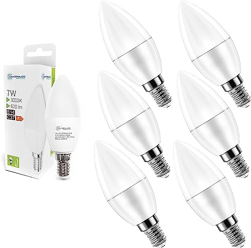 LIGHTWORLD24 7W E14 LED Warmweiss 3000K, E14 LED Lampen Glühbirne Kerze, 620 Lumen Birnen in Kerzenform, Ersetzt 50 Watt 6er SET von LIGHTWORLD24 Welt der Lichter