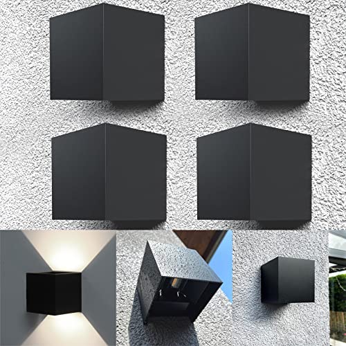 LIGHTWORLD24 Moderne Schwarze Up&Down Außenwandleuchte,12W Wandleuchte,IP65 Wasserdichtes Gehäuse aus Aluminium Wohnzimmer Schlafzimmer Nachtlicht,warmweiß 4 Stück von LIGHTWORLD24 Welt der Lichter