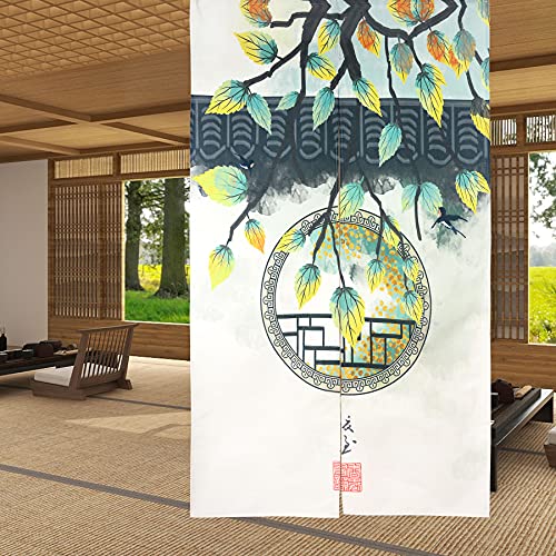 LIGICKY Japanischer Stil dick Leinen Noren Lang Vorhänge Chinese Garden Landscape Türvorhang Raumteiler Tapisserie für die Heimtextilien Raumteiler 85 x 150 cm von LIGICKY
