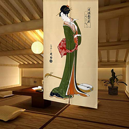 LIGICKY Japanische Gardinen Noren Hokusai Ukiyoe Lang Vorhang Türvorhang Schlafzimmer Tapisseri für die Heimtextilien Raumteiler, 85 x 150 cm, Kyoto Geisha Mädchen von LIGICKY