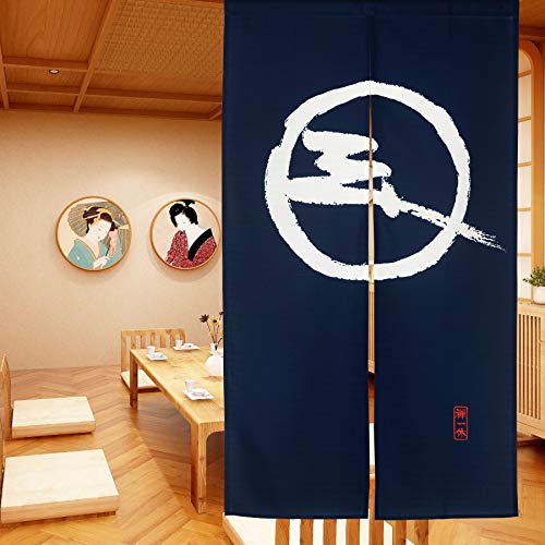 LIGICKY Japanische Gardinen Noren Lang Vorhänge Türvorhang Tapisseri für die Heimtextilien Raumteiler, Blau 85 x 150 cm (Zen) von LIGICKY