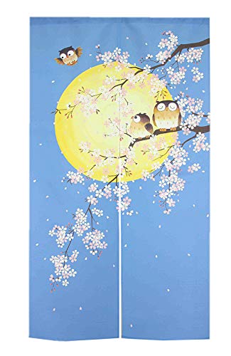 LIGICKY Japanische Noren Lang Vorhang Tür Vorhang Tapisseri Fliegen Insektenvorhang Raumteiler 33x59 inch（Eule auf Baum） von LIGICKY