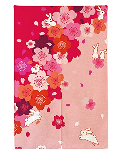 LIGICKY Japanische Noren Lang Vorhang Tür Vorhang Tapisseri Fliegen Insektenvorhang Raumteiler Rosa 33x59 inch（Kaninchen und Blumen） von LIGICKY