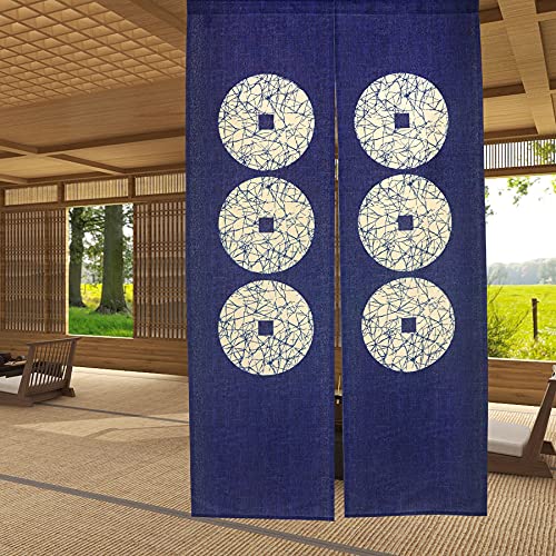 LIGICKY Japanische Noren Lang Vorhang Türvorhang Tapisseri Fliegen Insektenvorhang Raumteiler, Blau 85 x 150 cm (Sechs Münzen Muster) von LIGICKY