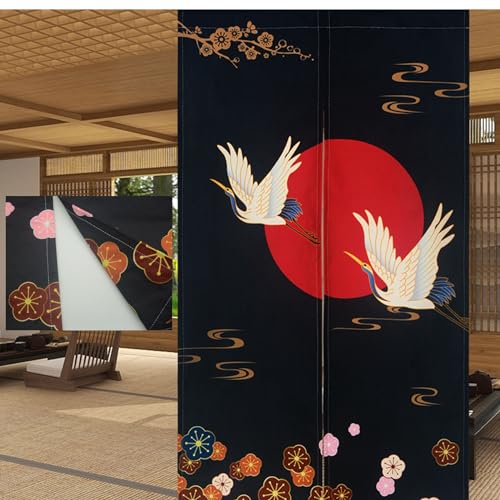 LIGICKY Japanischer Stil Dick Noren Lang Doppelseitig Druck Vorhang Türvorhang Raumteiler Tapisserie für die Heimtextilien 85 x 180 cm, Schwarz, Weißer Kranich, Rote Sonne und Blumen LIGICKY Japanischer Stil Dick Noren Lang Doppelseitig Druck Vorhang Türvorhang Raumteiler Tapisserie für die Heimtextilien 85 x 180 cm, Schwarz, Weißer Kranich, Rote Sonne und Blumen von LIGICKY