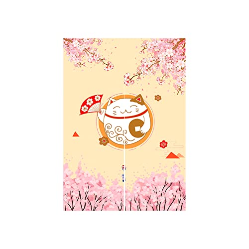 LIGICKY Japanischer Stil Dick Noren Lang Vorhang, Doppelseitig Druck TürVorhang Raumteiler Tapisserie für die Heimtextilien 85 x 120 cm, Gelb (Fortune Cats und Kirschblüte) von LIGICKY