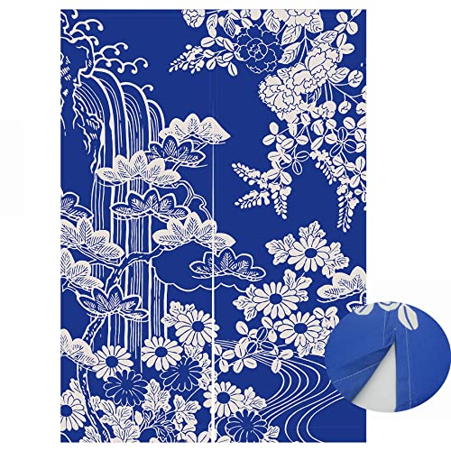LIGICKY Japanischer Stil Dick Noren Lang Vorhang, Doppelseitig Druck Türvorhang Raumteiler Tapisserie für die Heimtextilien 85 x 120 cm, Blau (Chrysantheme) von LIGICKY